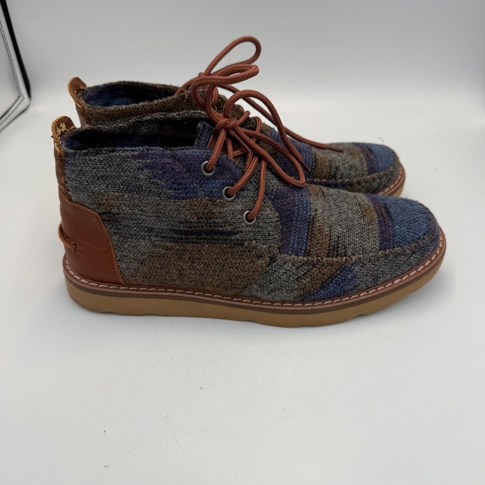 TOMS Mens Chukka Boots Woven Textile Southwestern Blue Brown Size 7 M7